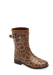 Hunter Original Leopard Print Refined Short Waterproof Rain Boot (Women)