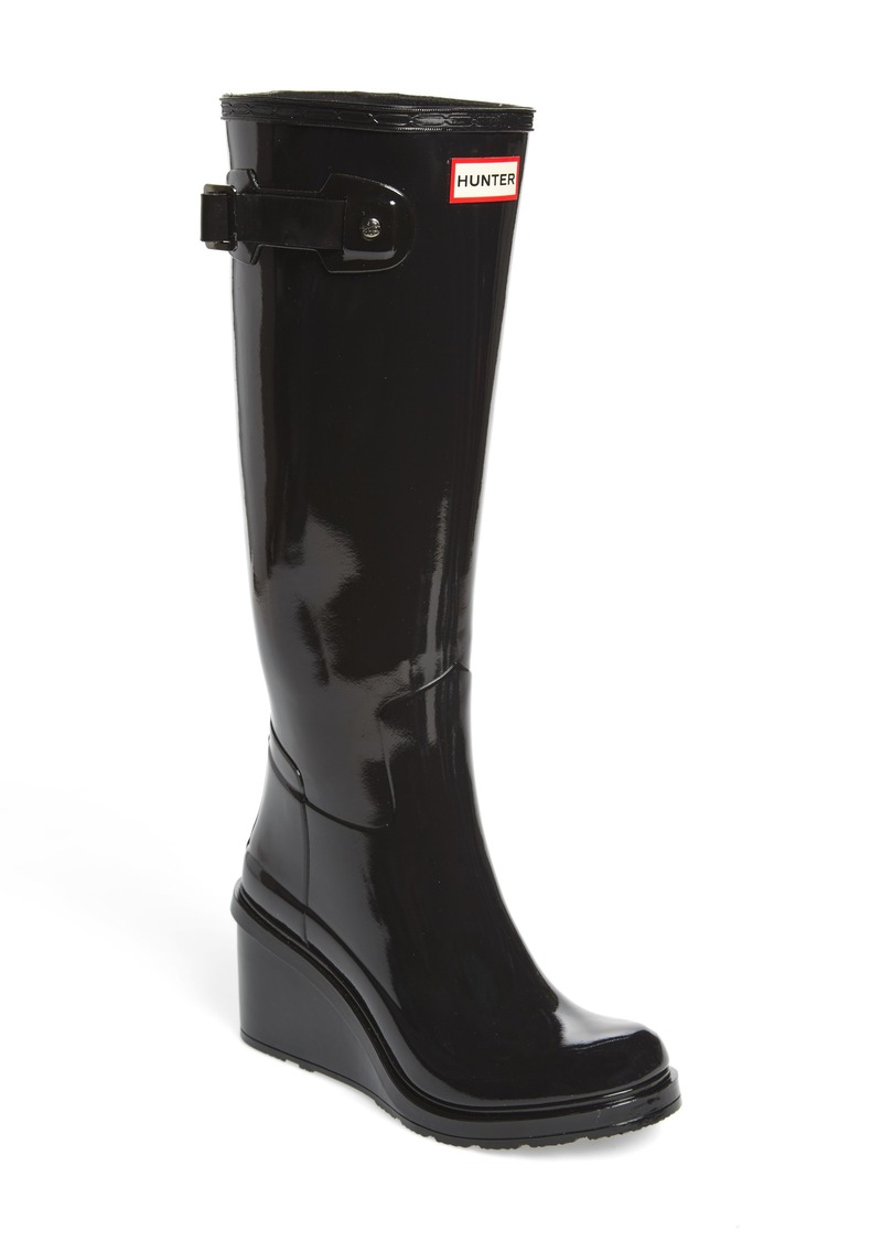 hunter black wedge rain boots