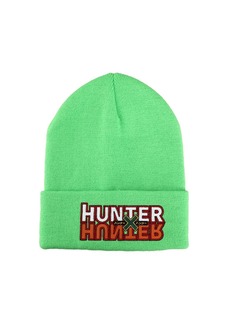 Hunter x Hunter Men's Anime Embroidered Logo Patch Neon Green Knitted Beanie Hat - Multicolored