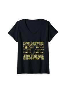 Womens Camo USA Flag Deer Hunting Hunter Hunting Is Importanter V-Neck T-Shirt