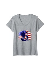 Womens Duck hunter USA flag with hunting dog for duck hunters V-Neck T-Shirt