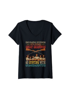 Hunter Womens Grandpas Go Hunting With Daughters Five Cute Granddaughters V-Neck T-Shirt
