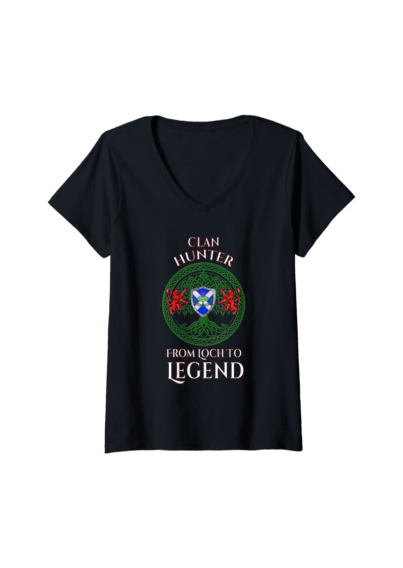 Womens Hunter Scottish Family Clan From Loch To Legend V-Neck T-Shirt