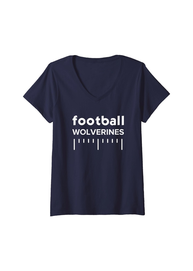 Womens Hunter Wolverines Football Lines HS V-Neck T-Shirt