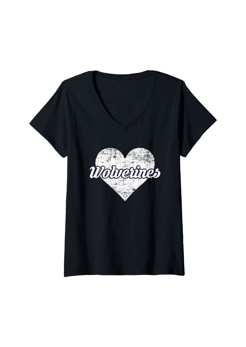 Womens Hunter Wolverines Over Heart V-Neck T-Shirt