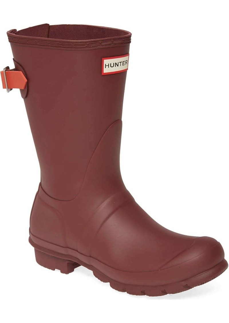 Hunter Women's Original Short Back Adjustable Rain Boot In Rumbling Red/siren