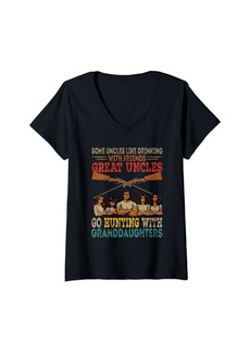 Hunter Womens Uncles Go Hunting With Daughters Four Cute Granddaughters V-Neck T-Shirt