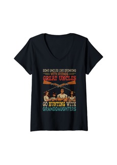 Hunter Womens Uncles Go Hunting With Daughters Three Cute Granddaughters V-Neck T-Shirt