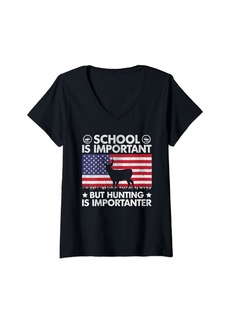 Hunter Womens USA Flag School Is Important But Hunting Is Importanter Kids V-Neck T-Shirt