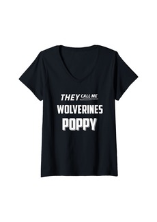 Womens Wolverines Hunter They Call Me Poppy HS V-Neck T-Shirt