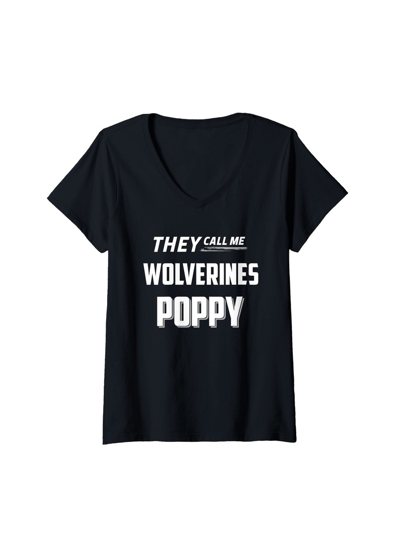 Womens Wolverines Hunter They Call Me Poppy HS V-Neck T-Shirt