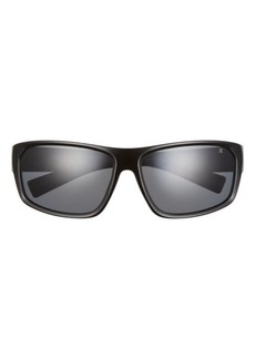 Hurley Closeout 64mm Polarized Oversize Wrap Sunglasses in Shiny Black/Solid Smoke at Nordstrom