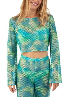 Hurley Juniors' Color Wash Mesh Cover-Up Cropped Top - Sky