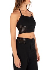 Hurley Juniors' Crochet Panel Cropped Halter Top - Black