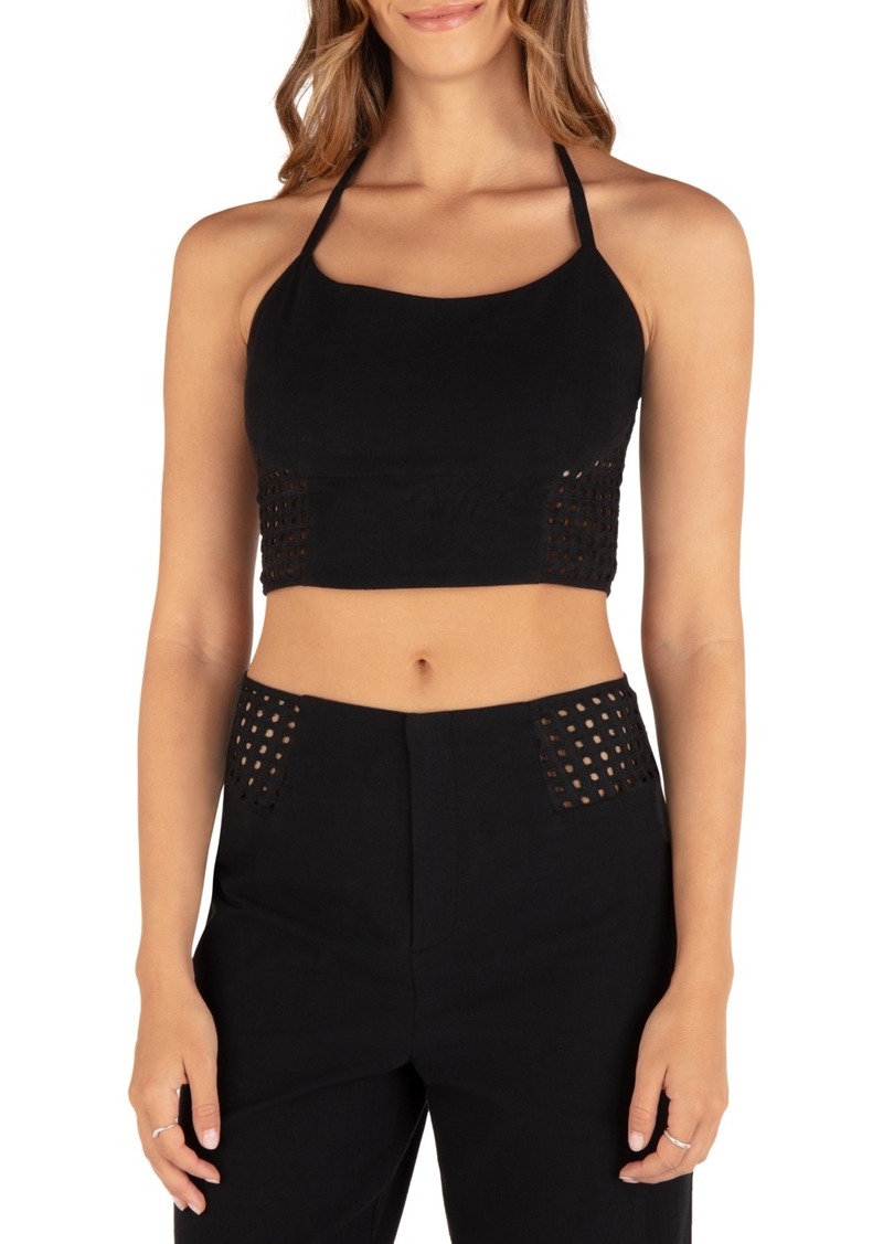 Hurley Juniors' Crochet Panel Cropped Halter Top - Black