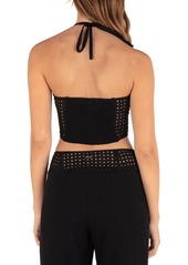 Hurley Juniors' Crochet Panel Cropped Halter Top - Black