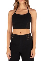 Hurley Juniors' Crochet Panel Cropped Halter Top - Black