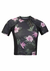 Hurley Junior's Cropped Short Sleeve Floral Sun Shirt UPF +50 Rashguard  XL