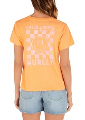 Hurley Juniors' Smile Check Graphic Print Cotton T-Shirt - Orange