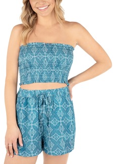 Hurley Juniors' Tribal Geo Smocked Tube Top - Blueprint