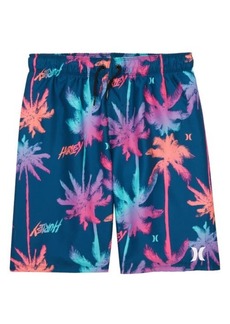 Hurley Kids' Palms Print Pull-On Swim Trunks in Blue Force at Nordstrom