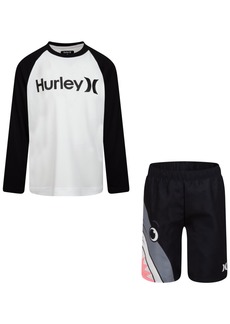 Hurley Little Boys Shark Teeth Swimsuit, 2 Piece set - Black