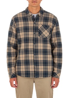 Hurley Santa Cruz Plaid Fleece Lined Snap-Up Shirt in Khaki at Nordstrom