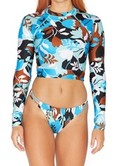 Hurley Solstice Floral Tie Cropped Rashguard in Isle Green Floral at Nordstrom