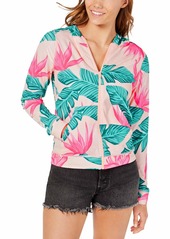 Hurley Women's Apparel Standard Full-Zip Long-Sleeve Hooded Hanoi Floral Rashguard  S