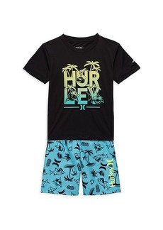 Hurley ​Little Boy’s 2-Piece Shark Paradise Shirt & Swim Trunks Set