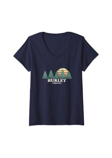 Womens Hurley VA Vintage Throwback Tee Retro 70s Design V-Neck T-Shirt