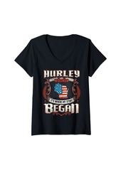 Womens Hurley Wisconsin USA Flag 4th Of July V-Neck T-Shirt