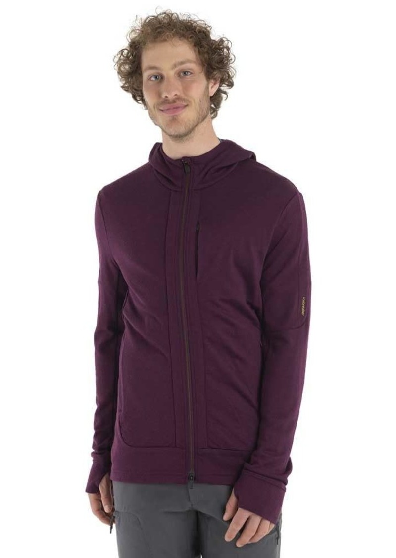 Icebreaker Merino Quantum III Zip Up Hoodie for Men 100% Merino Wool Long Sleeve Men’s Zip-Up Sweater with Zippered Pockets Thumb Loops - Athletic Sweatshirt Nightshade