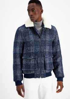 Inc International Concepts Men's Houndstooth Plaid Jacket with Removable Fleece Collar, Created for Macy's