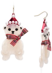 INC International Concepts Holiday Lane Gold-Tone Imitation Pearl Polar Bear Drop Earrings, Created for Macy's