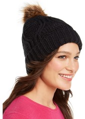 Inc International Concepts Cable-Shine Beanie with Faux-Fur Pom, Created for Macy's