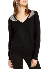 INC International Concepts Inc Embellished-Shoulder V-Neck Sweater, Created for Macy's