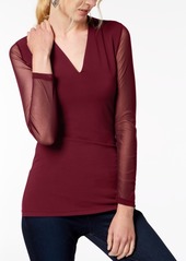 INC International Concepts Inc Illusion-Sleeve V-Neck Blouse, Created for Macy's