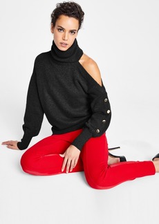 Inc International Concepts Asymmetrical Cold-Shoulder Turtleneck Sweater, Created for Macy's