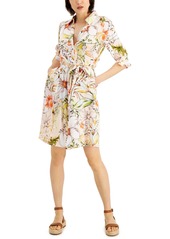 Inc International Concepts Floral-Print Belted Shirtdress, Created for Macy's