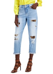 Inc International Concepts High Rise Leopard-Detail Destructed Boyfriend Jeans, Created for Macy's