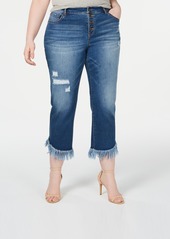 Inc International Concepts Plus Size Fringe-Hem Cropped Jeans, Created for Macy's