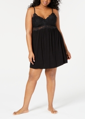 Inc International Concepts Plus-Size Lace-Detail Heavenly Soft Chemise Nightgown, Created for Macy's