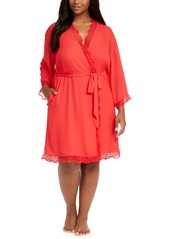 Inc International Concepts Plus Size Lace-Trim Chiffon Wrap Robe, Created for Macy's