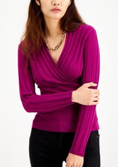 INC International Concepts Inc Petite Ribbed Surplice-Neck Top, Created for Macy's
