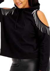 INC International Concepts Inc Plus Size Cold-Shoulder Fringed Hoodie, Created for Macy's