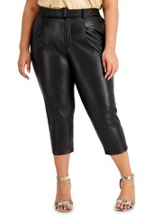 Inc International Concepts Plus Size Faux-Leather Belted Pants, Created for Macy's