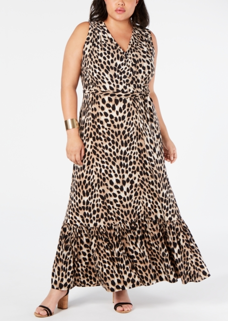 I.n.c. Plus Size Leopard-Print Faux-Wrap Maxi Dress, Created for Macy's