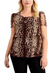 INC International Concepts Inc Plus Size Printed Puff-Sleeve Top, Created for Macy's