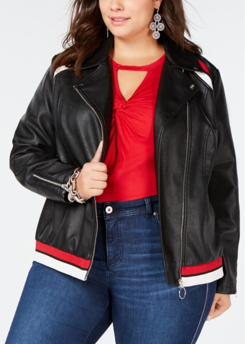 INC International Concepts I.n.c. Plus Size Varsity-Stripe Moto Jacket ...